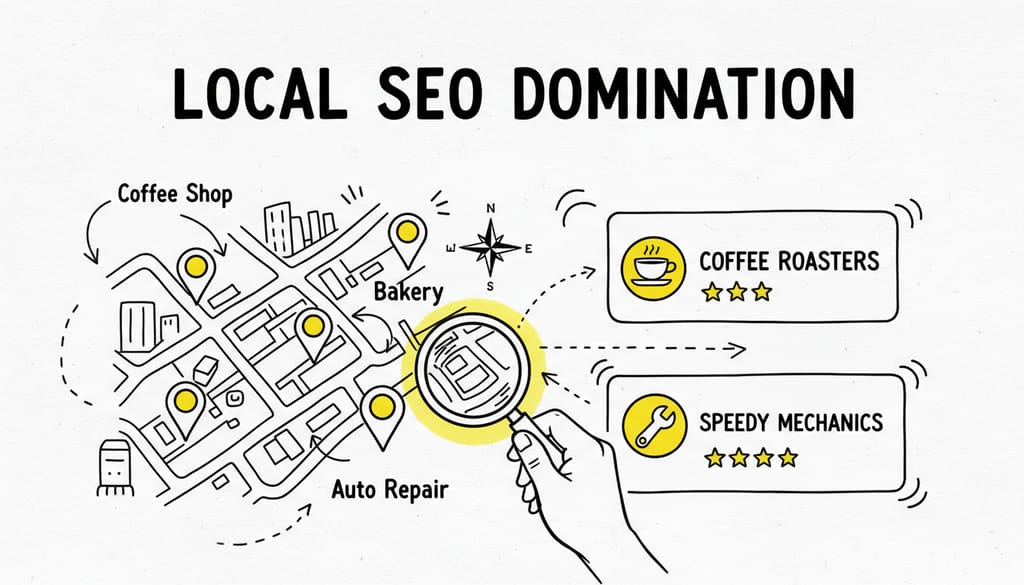 Local SEO map with pins and business profiles