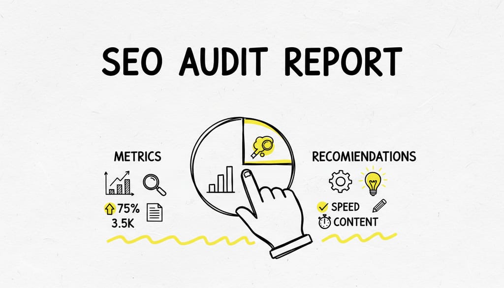 SEO audit report showing website metrics and recommendations