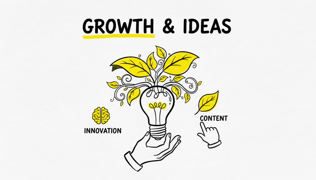 A vibrant green plant growing from a lightbulb, symbolizing content growth and ideas