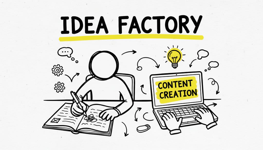 A person writing in a notebook next to a laptop displaying a blog post draft with text 'CONTENT CREATION'