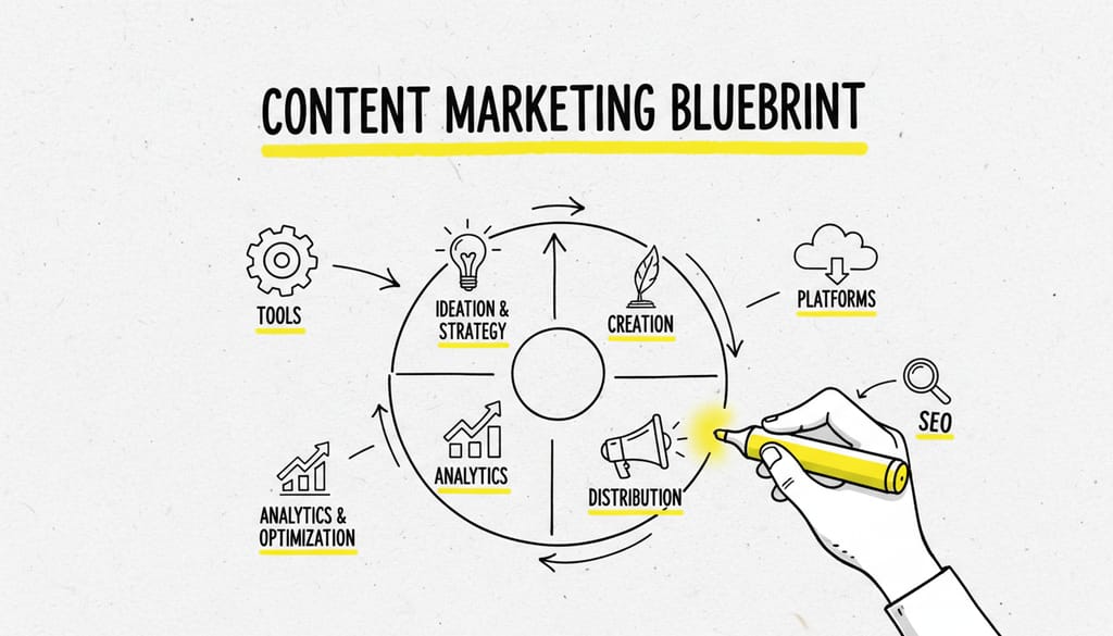 A blueprint with content marketing tools
