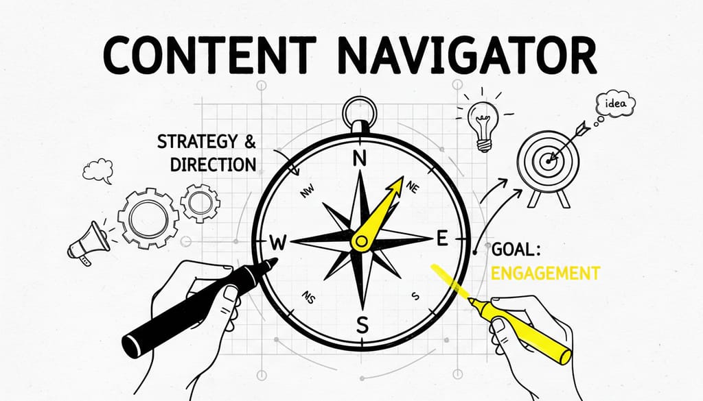 A compass with a blueprint background, symbolizing direction and strategy in content marketing.