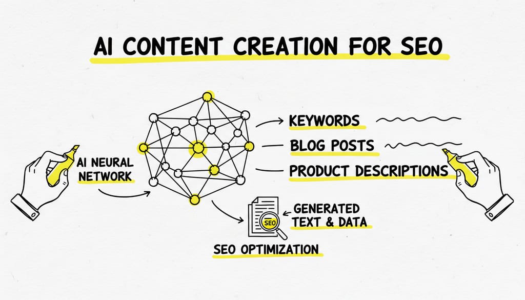An abstract representation of AI neural networks generating text and data