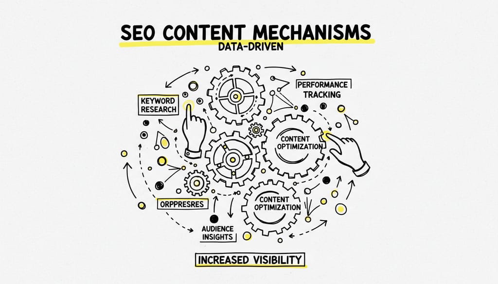 A complex network of gears and data points, symbolizing data-driven mechanisms