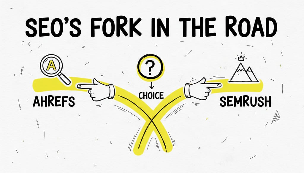 Two diverging paths on a road, symbolizing a choice between two powerful SEO tools