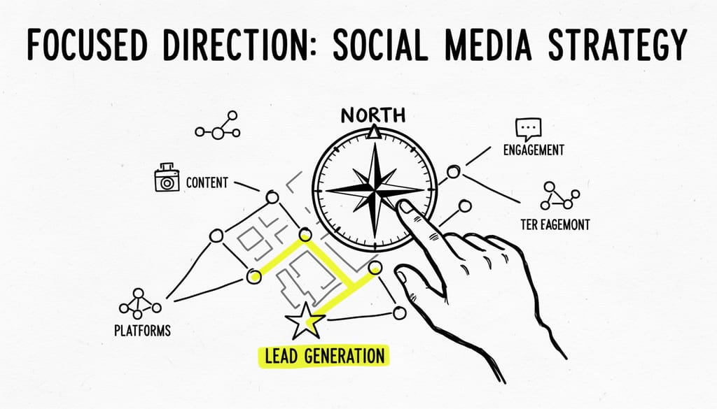 A compass points North on a strategic map, indicating focused direction.
