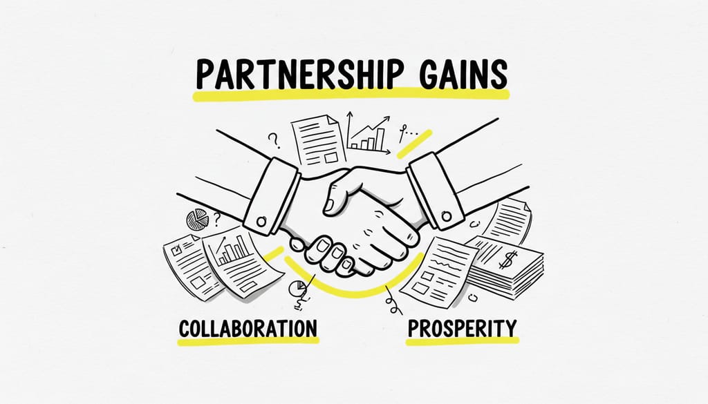 Two hands shaking over a table with business documents, symbolizing collaboration and mutual benefit