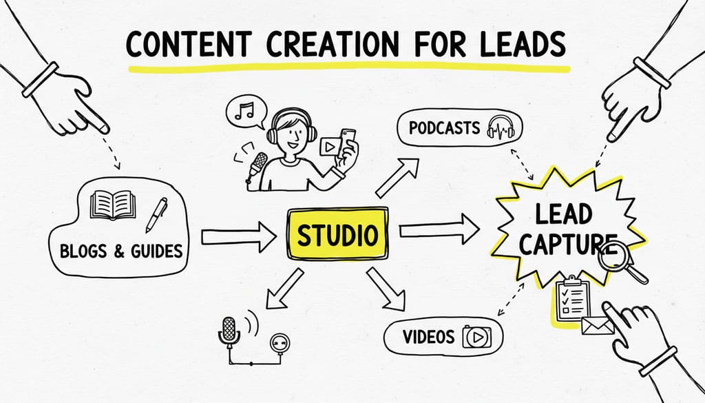 A person recording a video or podcast in a studio setting.