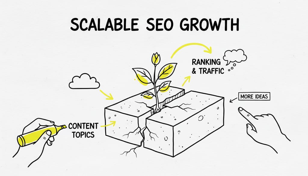 A small plant growing through a crack in concrete, symbolizing scalable growth