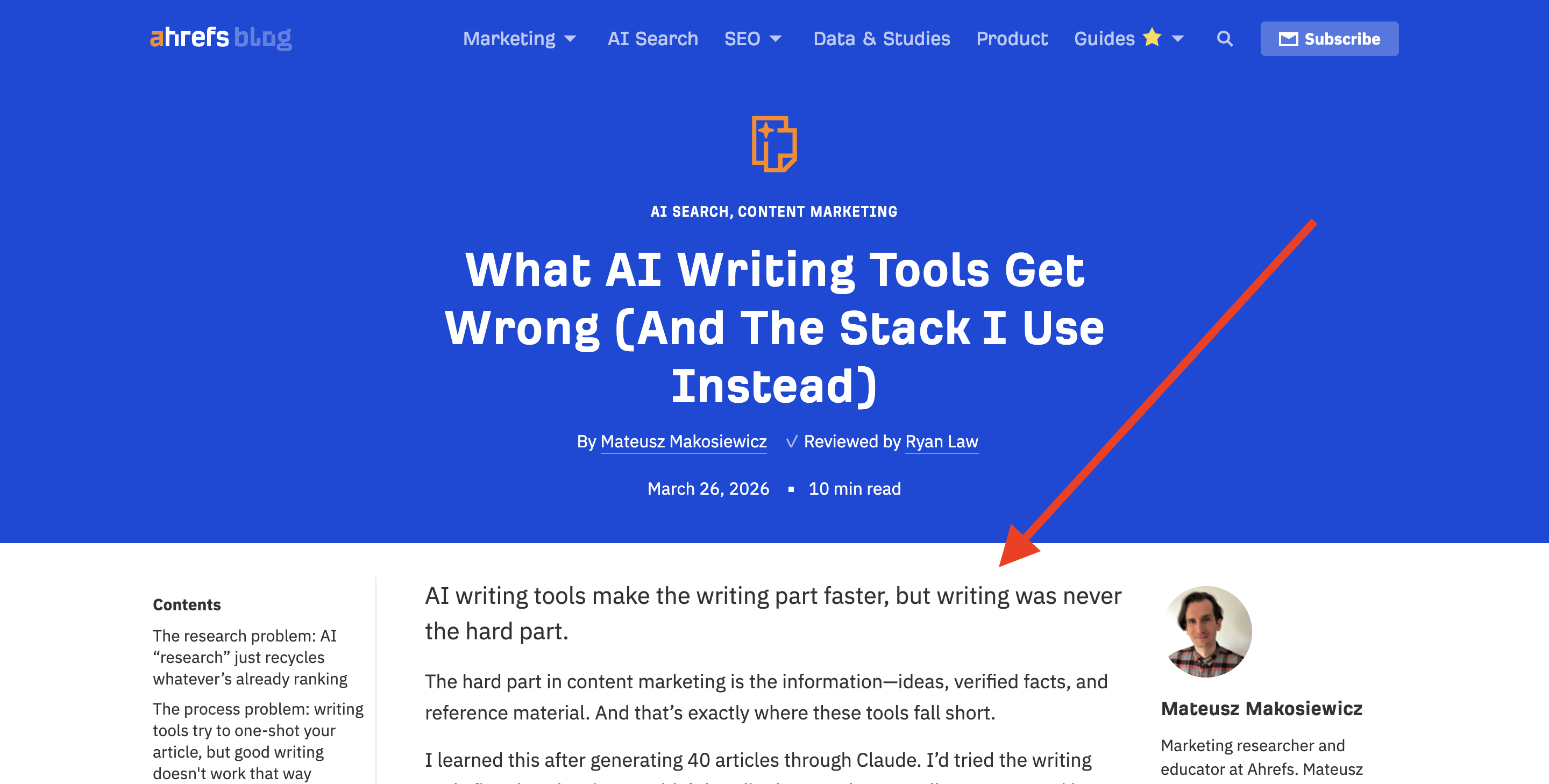 A screenshot of an Ahrefs blog demonstrating the intro they use for all of their blogs.